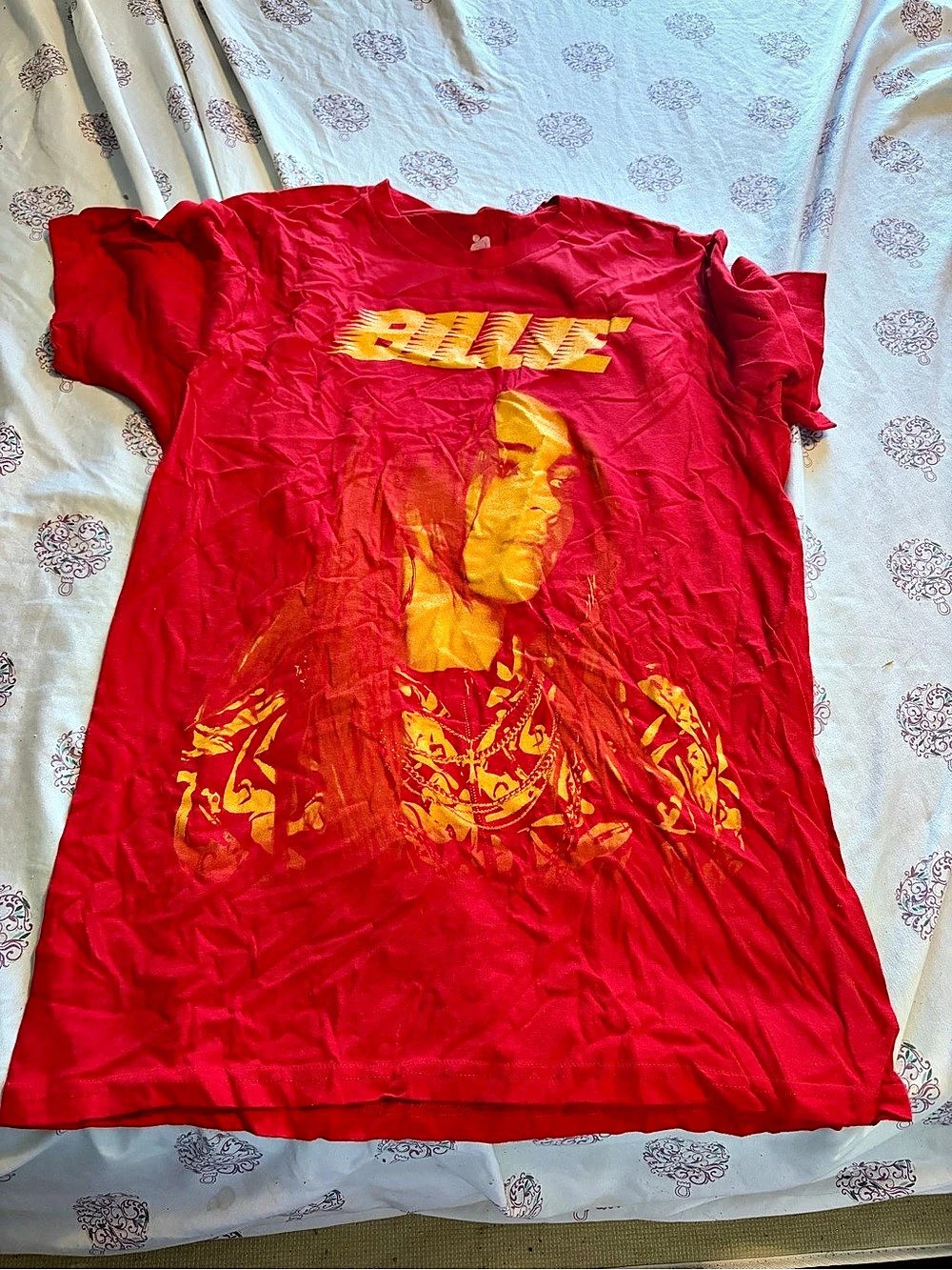 BILLIE EILISH Official Merch Red Face Graphic T-Shirt, Small